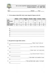 English worksheet: frequency adverbs and wh questions