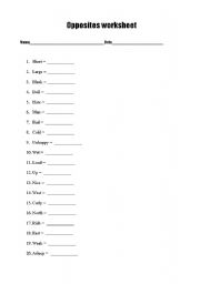 English Worksheet: Opposites Worksheet