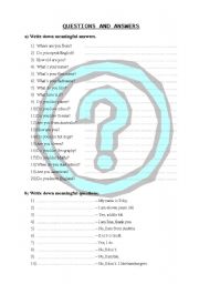 English worksheet: Questions and answers