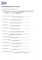 English worksheet: Embedded Questions - Exercise