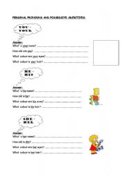 English Worksheet: personal pronouns and possessive adjectives