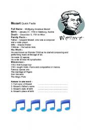 English worksheet: Mozart , the great composer