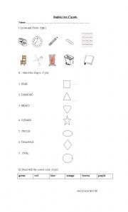 English worksheet: colors and shapes