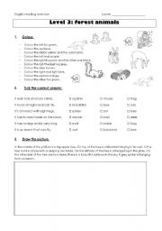 English Worksheet: reading exercise forest animals