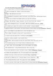 English Worksheet: rephrasing