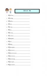 English worksheet: About Me Worksheet