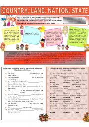 English Worksheet: COLLOCATION 25 - COUNTRY, LAND, NATION, STATE