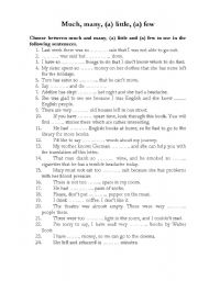 English Worksheet: Much, many, (a) little, (a) few