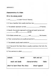 English Worksheet: Characteristics of Fables