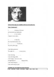 English worksheet: lennons biography+jeaolus guy song