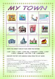 English Worksheet: My town - places in a town