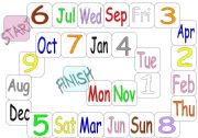 English Worksheet: Colours - Numbers - Days - Months BOARDGAME