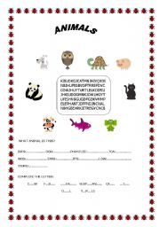 English worksheet: ANIMALS