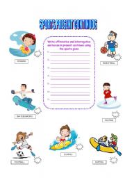 English worksheet: SPORTS AND PRESENT CONTINUOUS