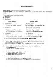 English worksheet: Reported Speech Summary and Mini Quiz