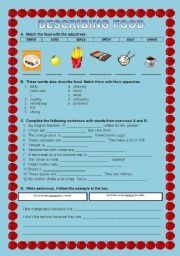 English Worksheet: Describing food and drinks