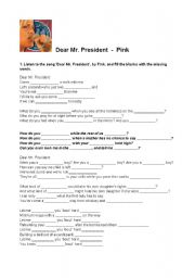 English Worksheet: Lyrics - Dr. Mr. President by Pink