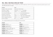 English Worksheet: Verb To Be Simple Present  X Past Tense