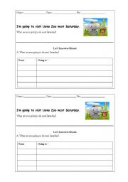 English Worksheet: I am going to the zoo next Saturday