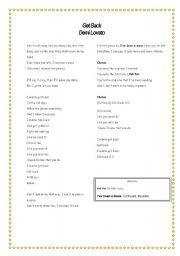 English worksheet: Get Back - Demi Lovato Lycris