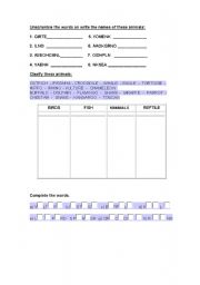 English worksheet: ANIMALS WORSHEET