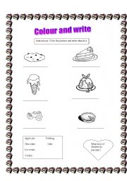 English worksheet: Colour and write