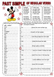 English Worksheet: PAST SIMPLE OF REGULAR VERBS (1) (2 PAGES)