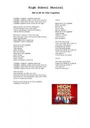 English Worksheet: HIGH SCHOOL MUSICAL - Were all in this together - FILL IN THE GAPS