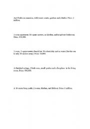 English Worksheet: houses and apartments info slips for estate-agents/house-hunters role play