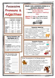 English Worksheet: Possessives (Pronouns, Adjectives, apostrophe s)