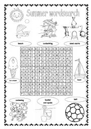 English Worksheet: Summer on the beach WORDSEARCH