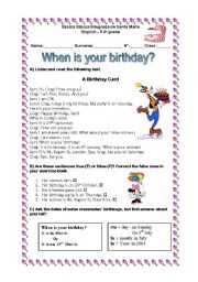 English Worksheet: birthday