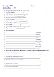 English worksheet: Quesion Tags