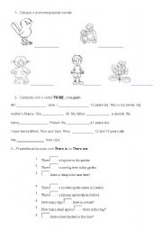 English Worksheet: Pronouns, there to be, to be