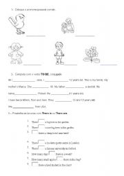 English worksheet: Pronouns, there to be, to be