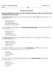 English worksheet: Metaphors Practice