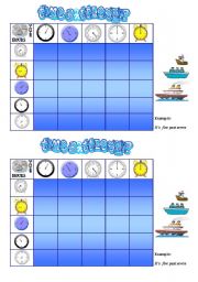 English Worksheet: TIME BATTLESHIP GAME  ( cards and game procedure)