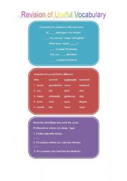 English Worksheet: Revision Of Vocabulary
