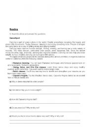 English worksheet: Reading Activity about Dance