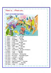 English Worksheet: There is/are+prepositions 