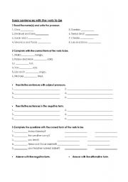 English Worksheet: Basic sentences and questions with the verb to be