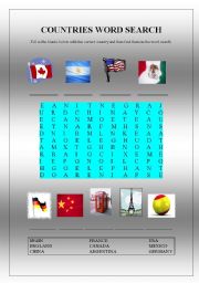 English Worksheet: Countries Word Search