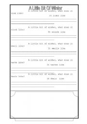 English worksheet: Winter poem using senses