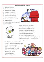 English Worksheet: Questions (for Elementary Students)