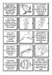 English Worksheet: Sea creatures Riddles / Domino 