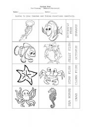 English Worksheet: Sea Creatures (to work with the movie Finding Nemo)