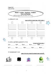 English worksheet: Letters, Sounds of the Letter,  Decoding and Vocabulary 