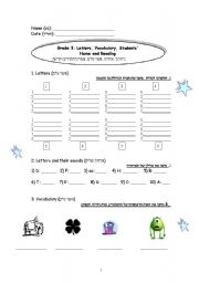 English Worksheet: Letters, Sounds of the Letter,  Decoding and Vocabulary 