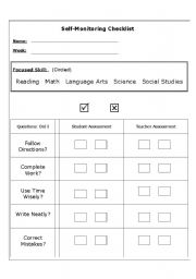 English Worksheet: Self-Monitoring Checklist 