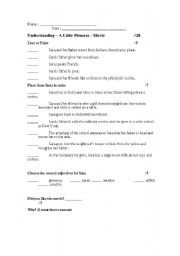 English worksheet: Understanding movie - A Little Princess